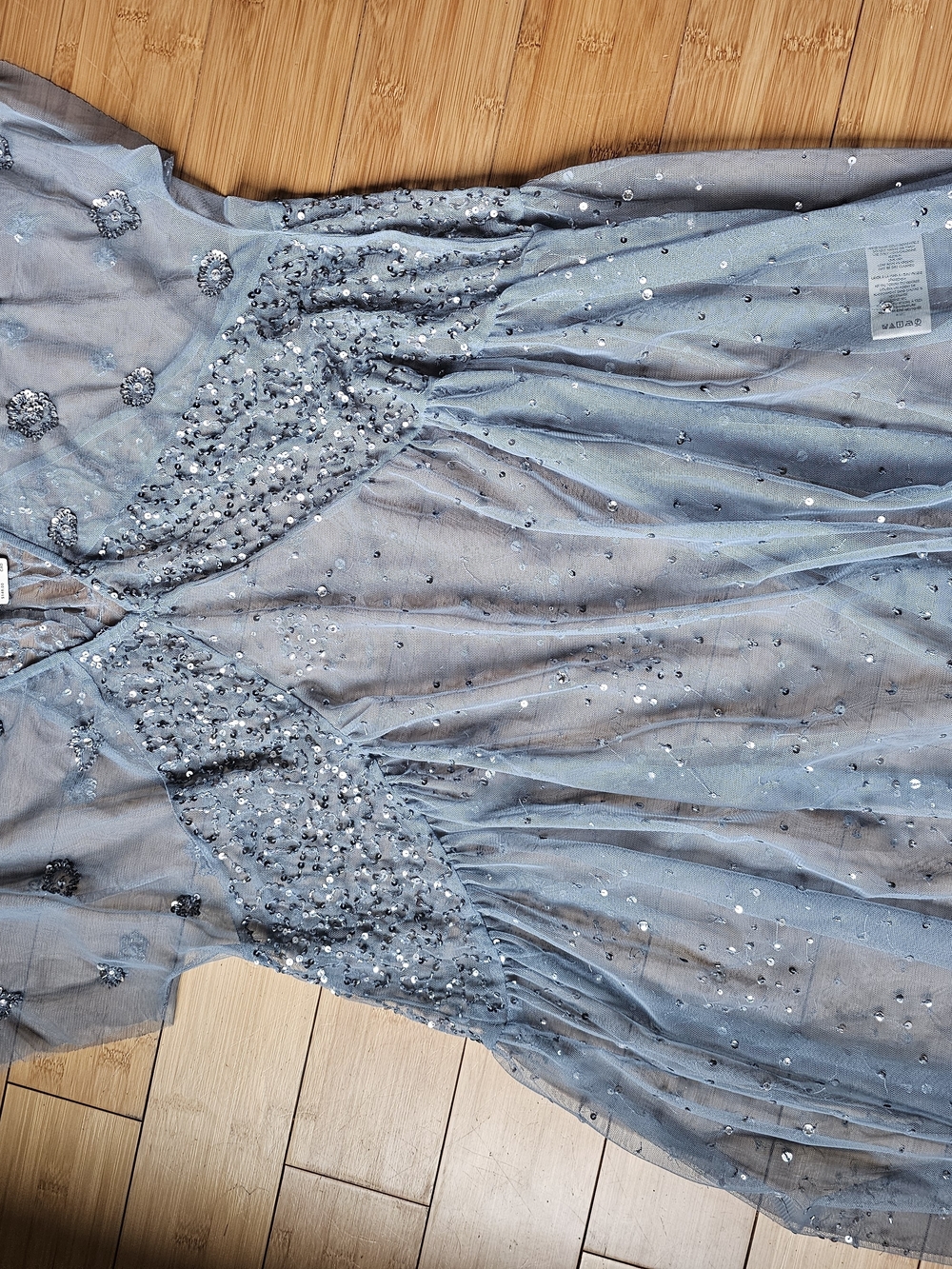 Anthropologie Sheer Embellished Sky Blue Tunic Top - Picture 4 of 6